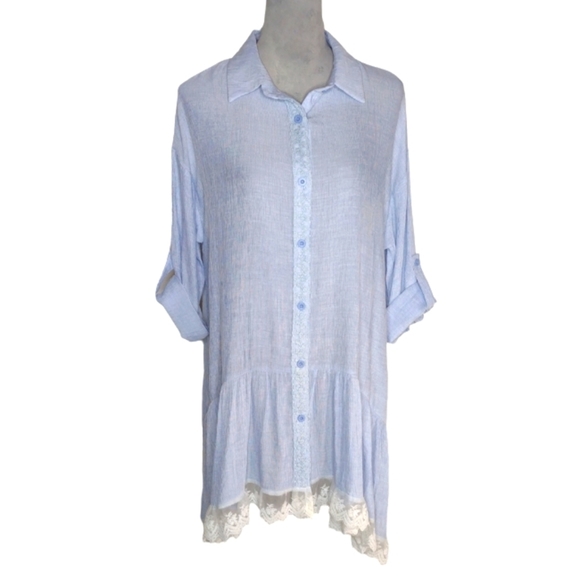 Elegant Light Blue Long Sleeve Dress - Picture 1 of 7